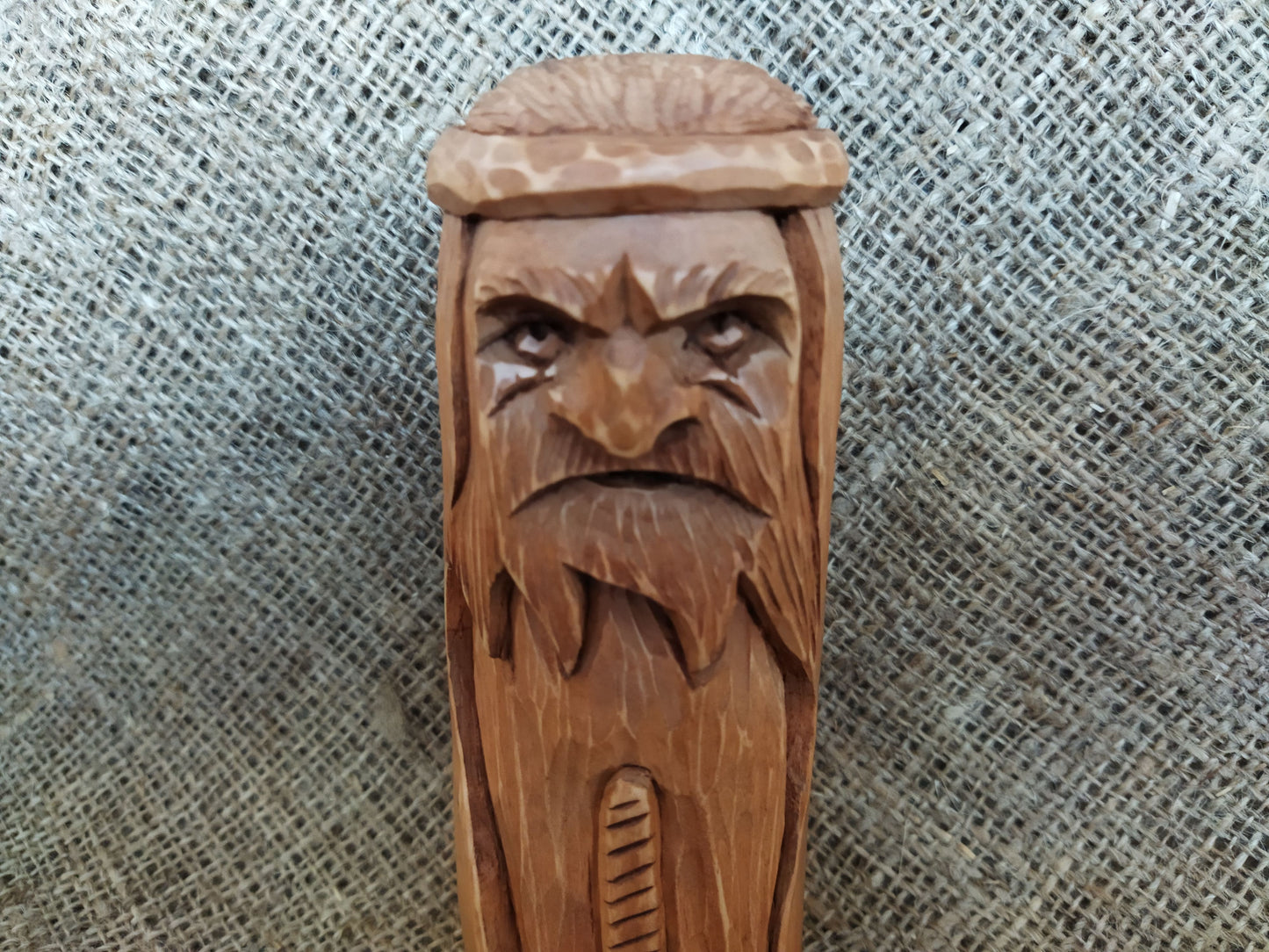 Hammer of Creation. Svarog statuette. Handmade wooden figurine of the god Svarog. Wood carving.