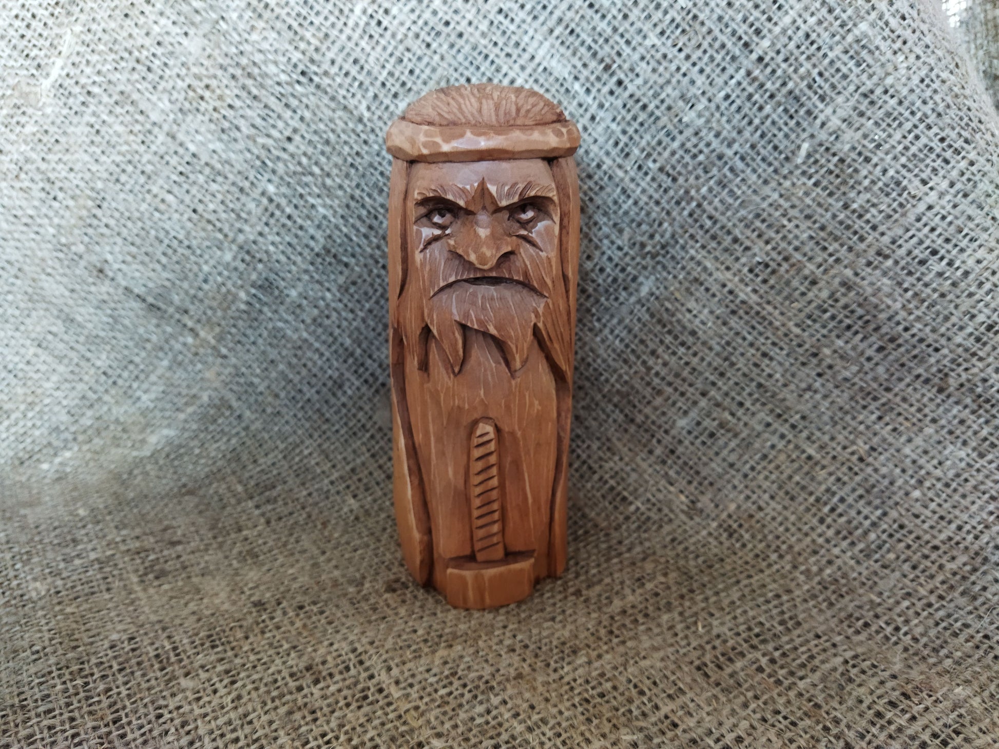 Hammer of Creation. Svarog statuette. Handmade wooden figurine of the god Svarog. Wood carving.