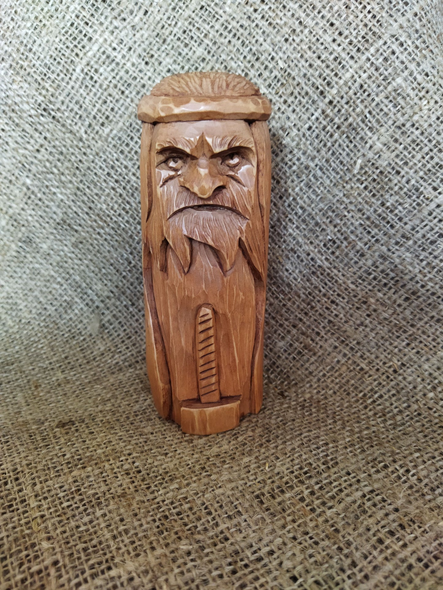 Hammer of Creation. Svarog statuette. Handmade wooden figurine of the god Svarog. Wood carving.