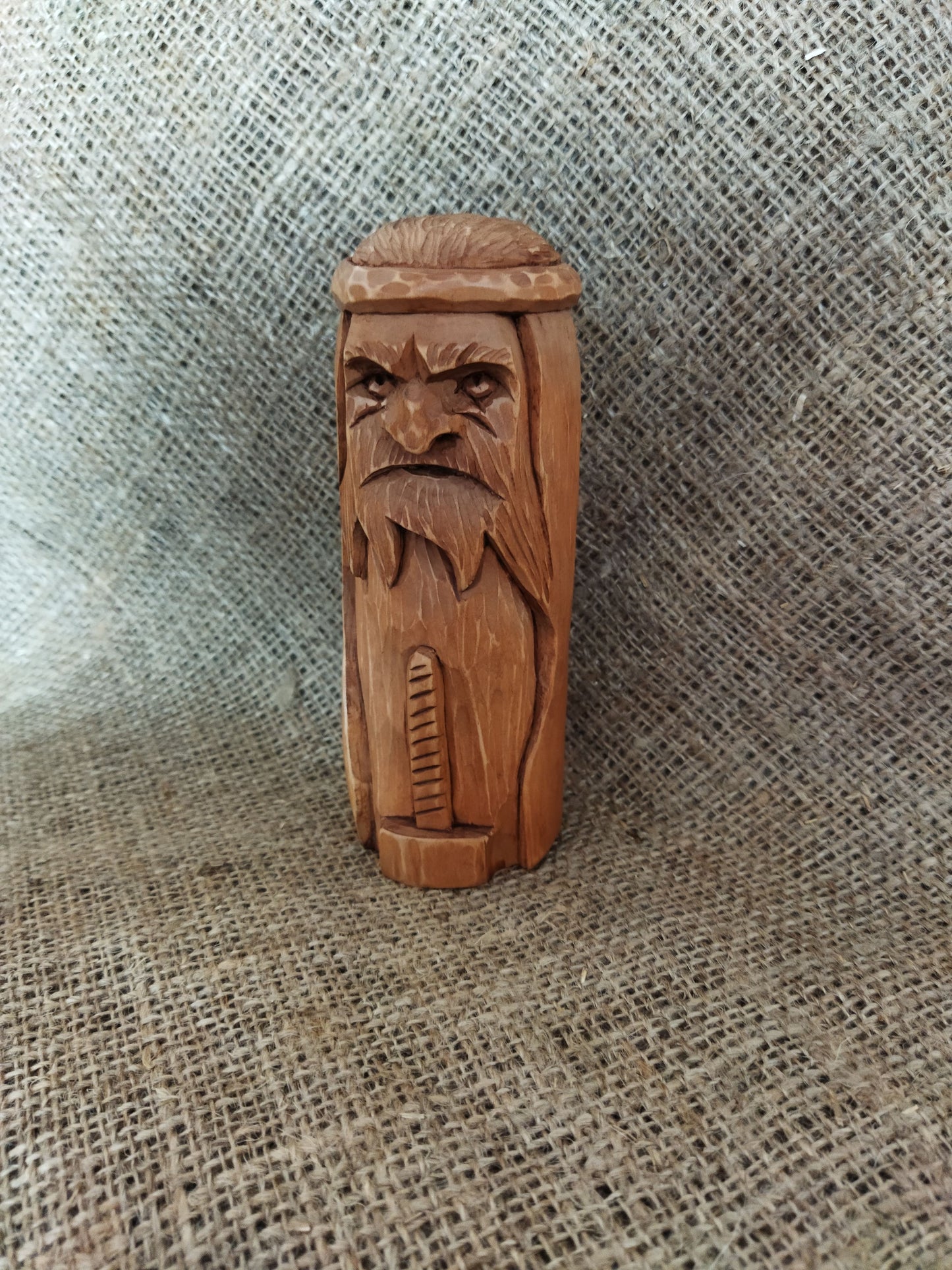 Hammer of Creation. Svarog statuette. Handmade wooden figurine of the god Svarog. Wood carving.