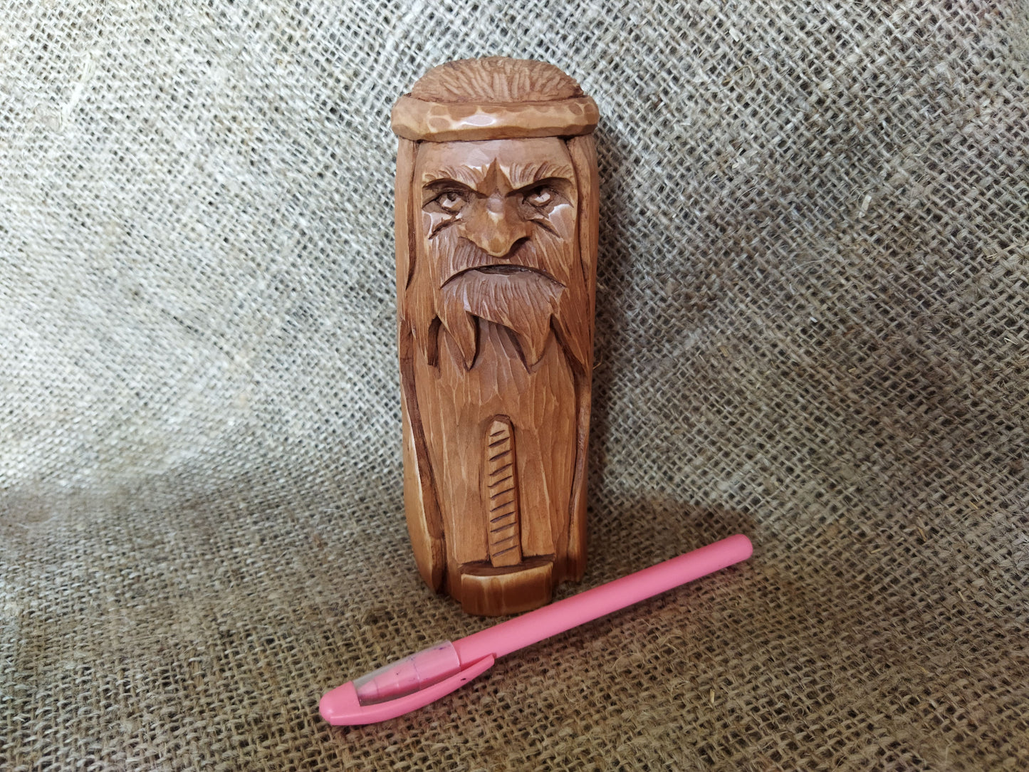 Hammer of Creation. Svarog statuette. Handmade wooden figurine of the god Svarog. Wood carving.