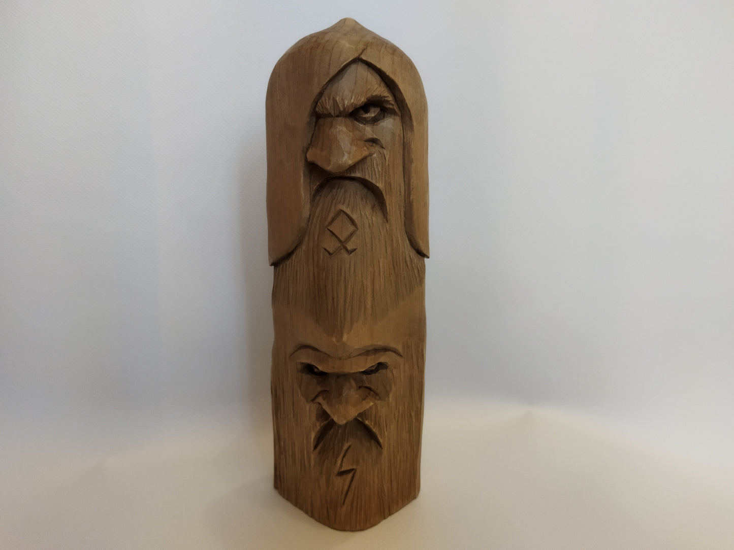 Odin statue. Baldr statue. Thor statue. Freyr statue. A statue of the four gods. Wood carving.