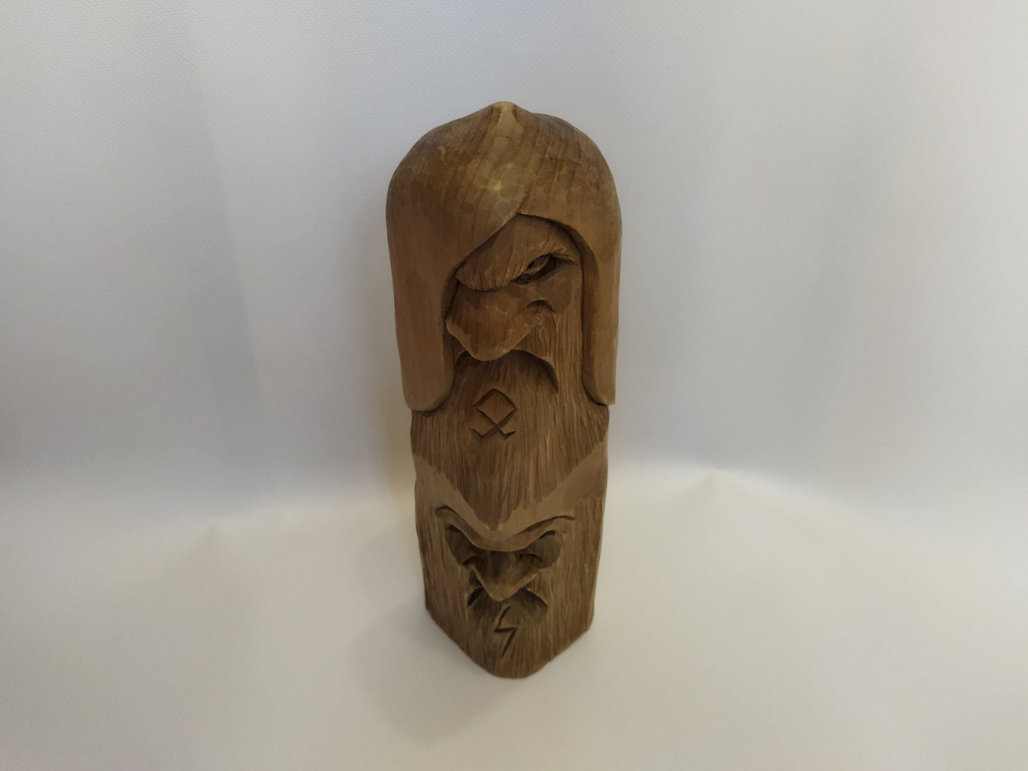 Odin statue. Baldr statue. Thor statue. Freyr statue. A statue of the four gods. Wood carving.