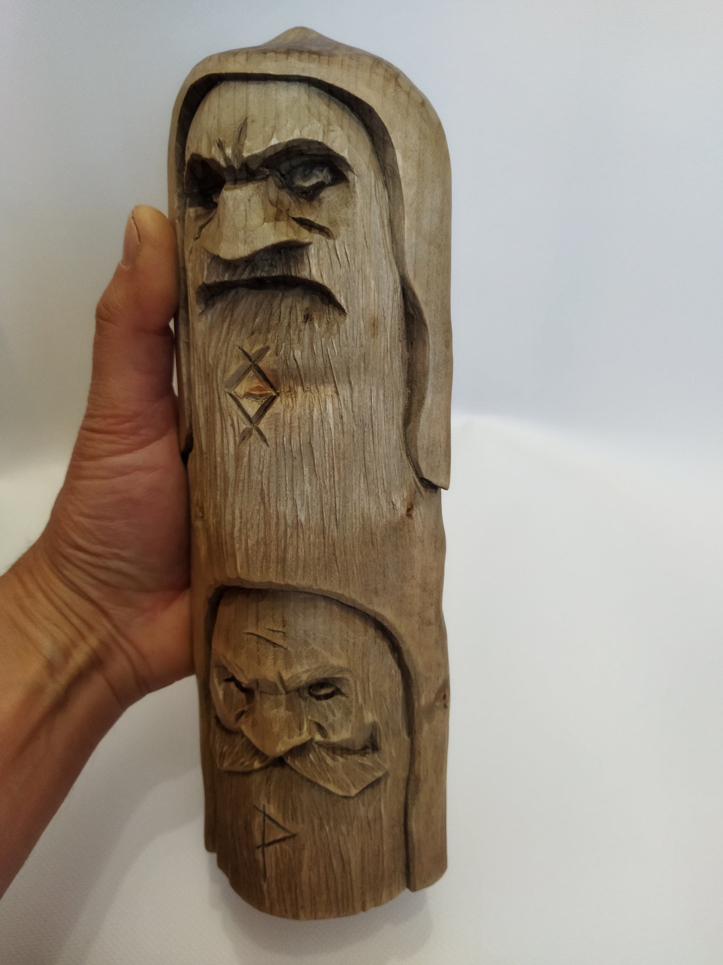 Odin statue. Baldr statue. Thor statue. Freyr statue. A statue of the four gods. Wood carving.