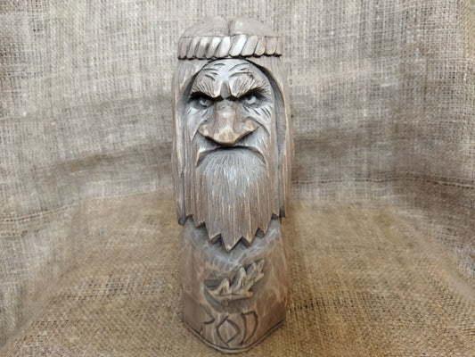 Hand-carved wooden statue of Rod, Slavic god of creation. Made from natural wood, it embodies tradition and spirituality. Perfect for altars, decor, or a unique gift