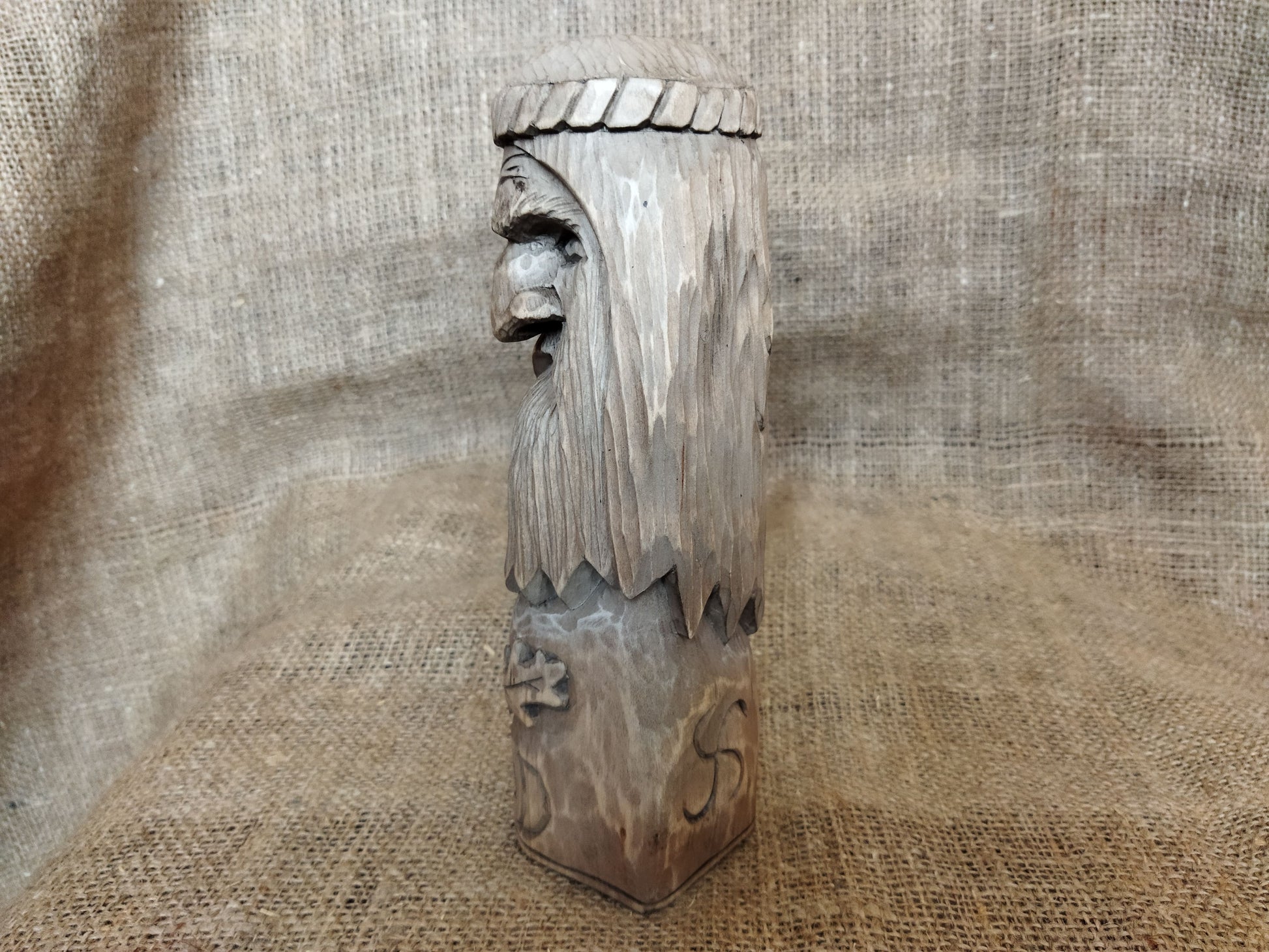 Hand-carved wooden statue of Rod, Slavic god of creation. Made from natural wood, it embodies tradition and spirituality. Perfect for altars, decor, or a unique gift