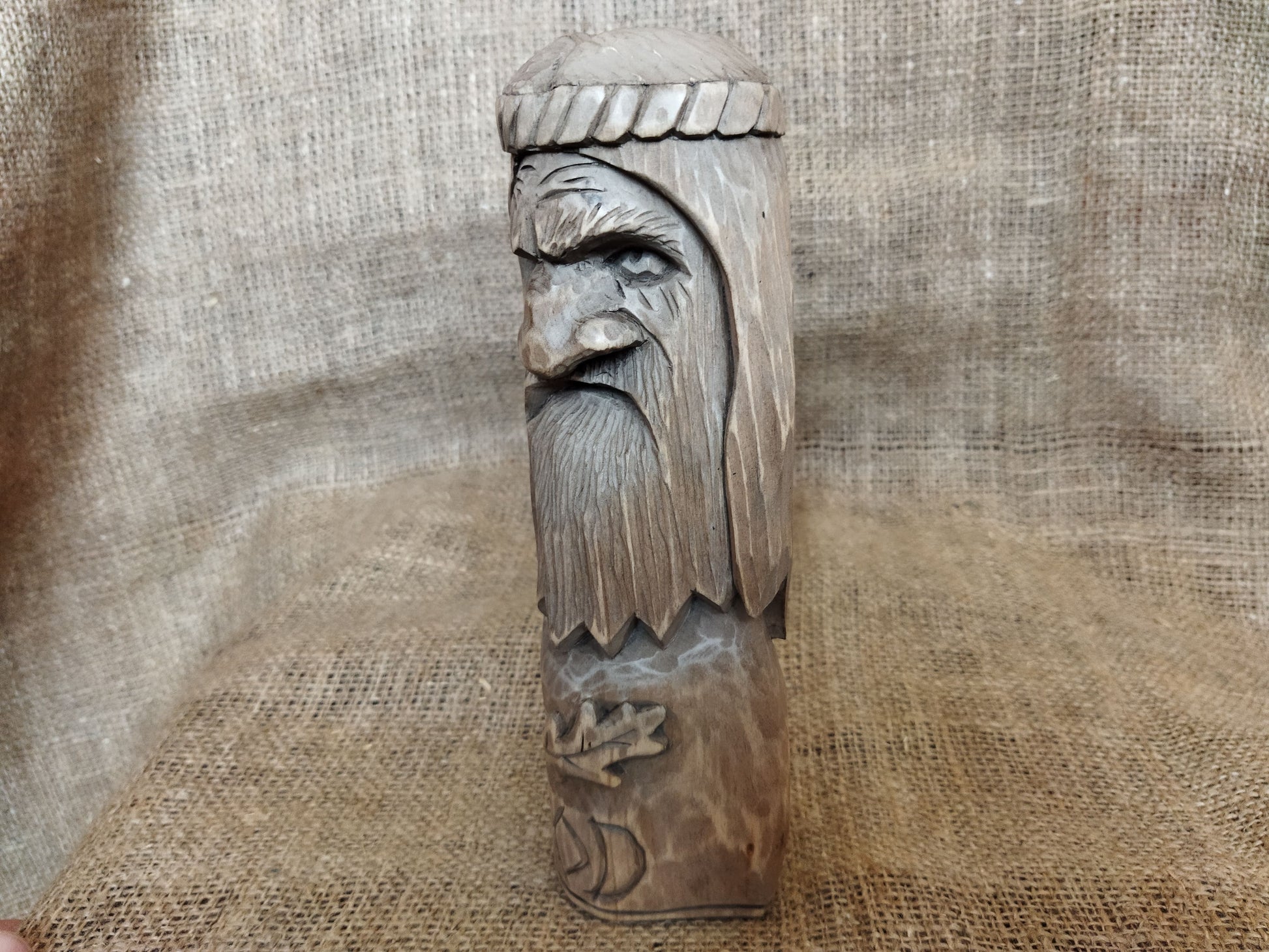 Hand-carved wooden statue of Rod, Slavic god of creation. Made from natural wood, it embodies tradition and spirituality. Perfect for altars, decor, or a unique gift