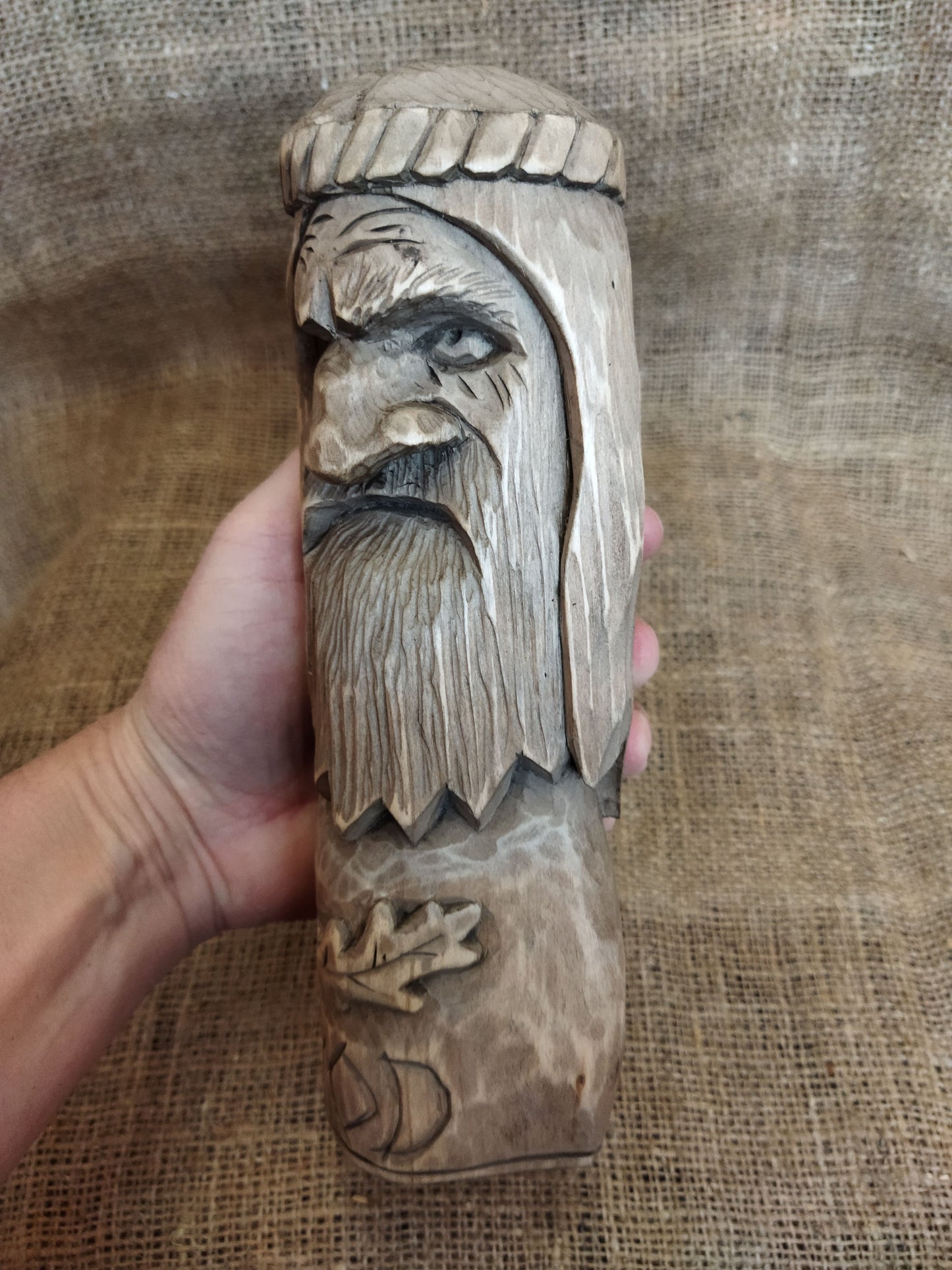 Hand-carved wooden statue of Rod, Slavic god of creation. Made from natural wood, it embodies tradition and spirituality. Perfect for altars, decor, or a unique gift