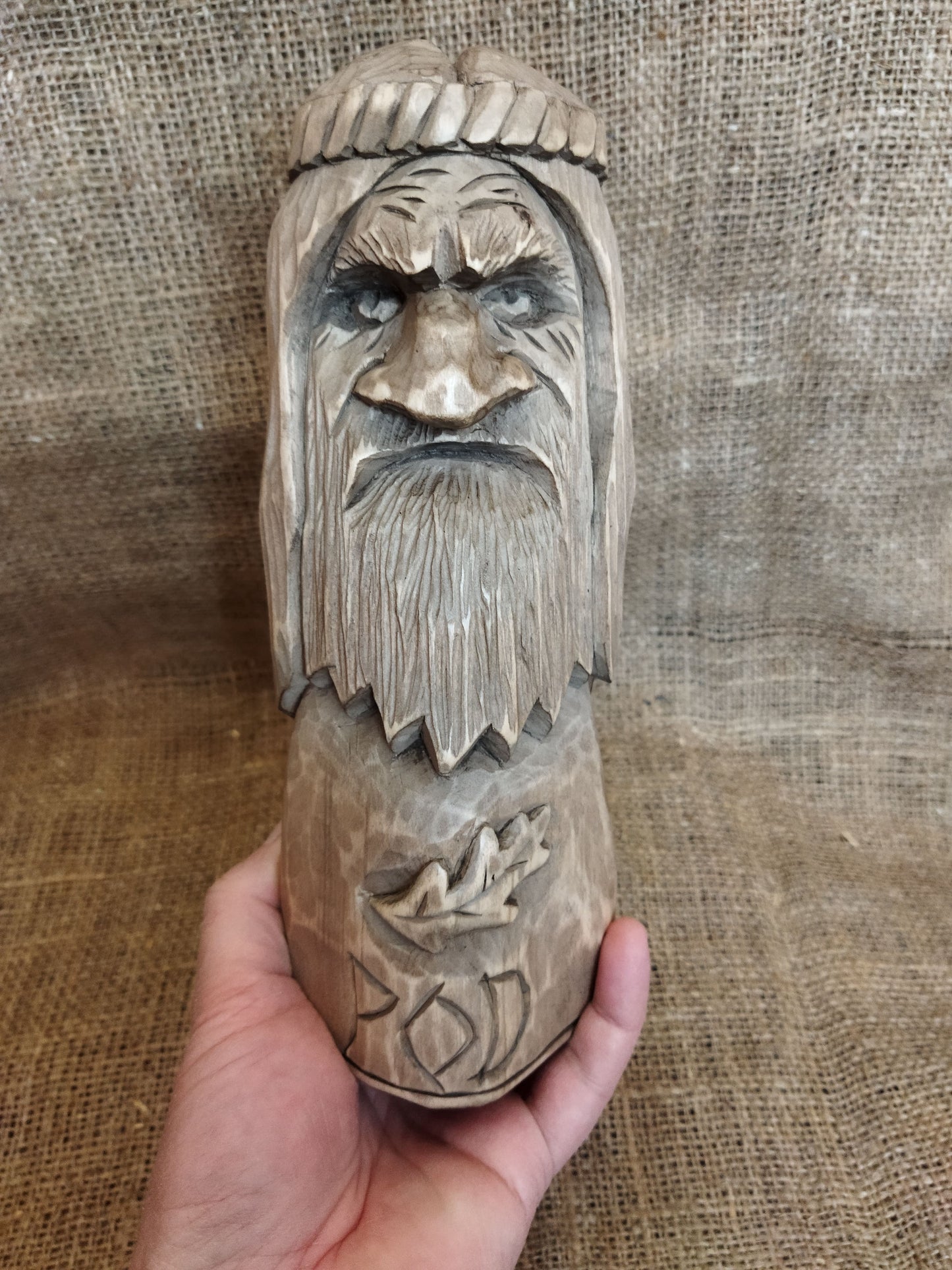 Hand-carved wooden statue of Rod, Slavic god of creation. Made from natural wood, it embodies tradition and spirituality. Perfect for altars, decor, or a unique gift