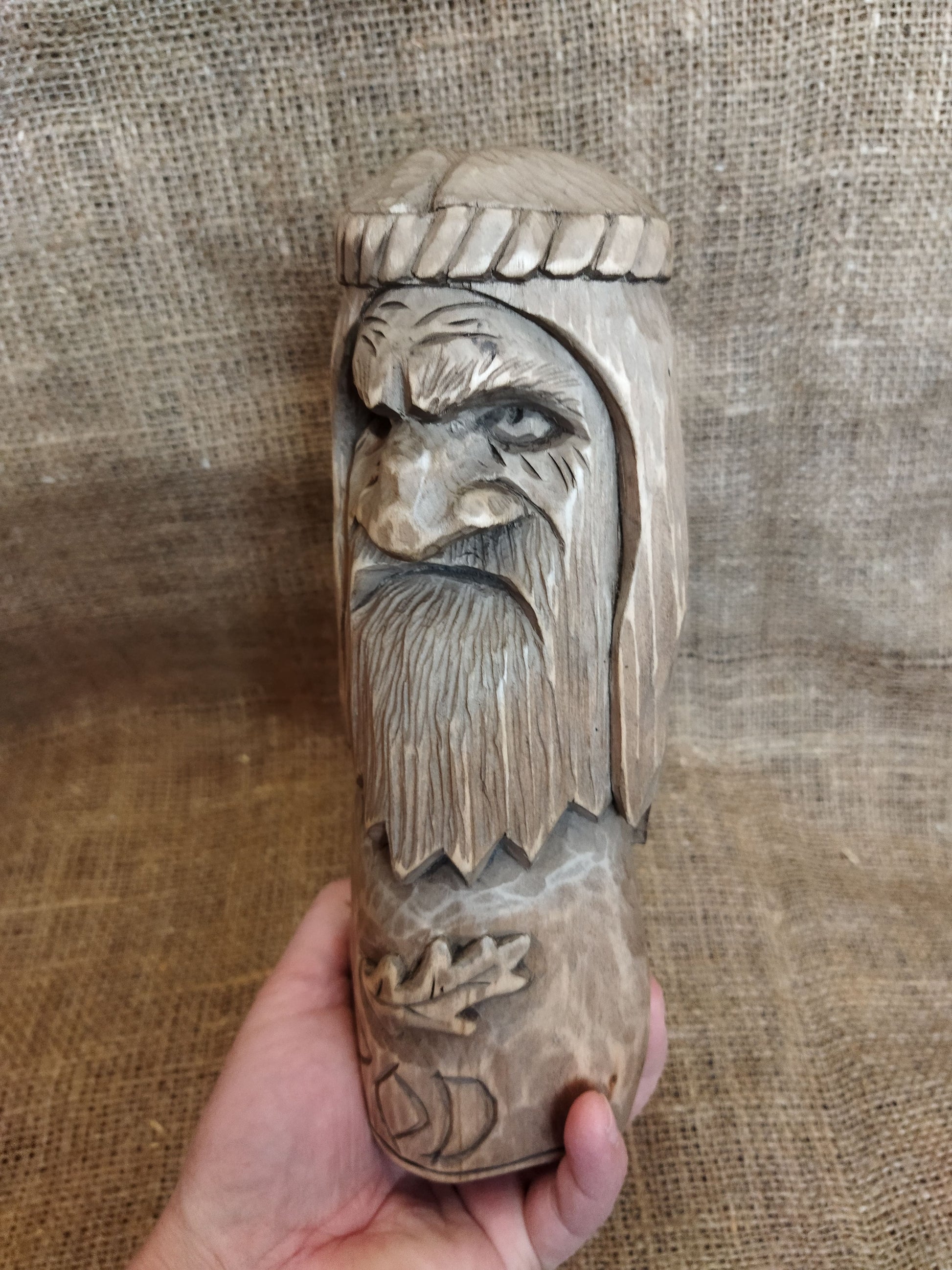 Hand-carved wooden statue of Rod, Slavic god of creation. Made from natural wood, it embodies tradition and spirituality. Perfect for altars, decor, or a unique gift